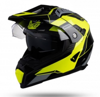 UFO dual prilba, model Aries Tourer, čierno-žltá fluo